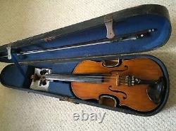 Violin handmade with bow, both believed German c1920s Dominant strings and case
