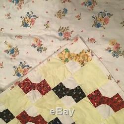 Vtg Hand Stitched Bow Tie Hand Made Cotton Quilt 52 by 66