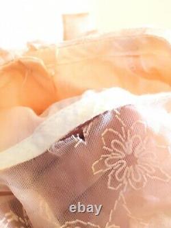 Vtg Little Girl Dress Sheer Ruffles Circle Skirt Bows Flaws Peach Handmade