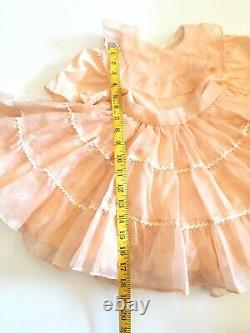 Vtg Little Girl Dress Sheer Ruffles Circle Skirt Bows Flaws Peach Handmade