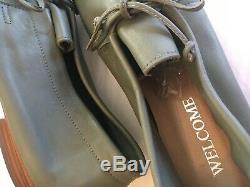 WELCOME Brand Fine Hand Made Italian All Leather Women's Flats Shoes Grey Size 8