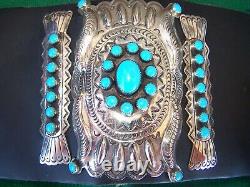 WOWNative American XL Turquoise & Nickel Silver Bow Guard Ketoh Leather Cuff