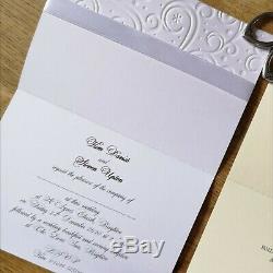 Wedding/Evening Invitations EMBOSSED Personalised bow ribbon folded modern