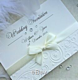 Wedding/Evening Invitations EMBOSSED Personalised theme bow ribbon folded