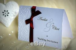 Wedding/Evening Invitations Personalised EMBOSSED bow landscape folded