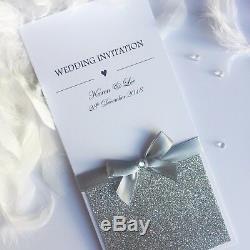 Wedding/Evening Invitations Personalised GLAMOUR Tall Long Folded bow glitter