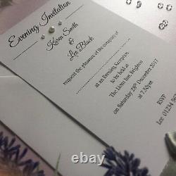 Wedding or Evening Invitations Personalised EMBOSSED Tall Long Bow Ribbon flat