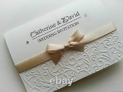Wedding or Evening Invitations Personalised EMBOSSED rhinestones bow