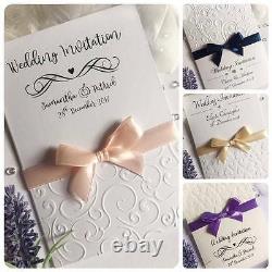 Wedding or Evening Invitations Personalised EMBOSSED vertical folded bow