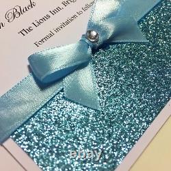 Wedding or Evening Invitations Personalised GLAMOUR glitter bow up folded