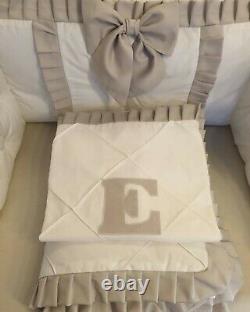White Cot Bedding Tufted Bumper and Filled Quilt Ruffles + Bows Unisex Colours