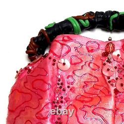 Woman bag original accessories shoulder strap handmade apple red sequins yellow
