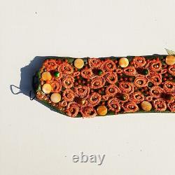 Woman belt faux leather royal macrame elegant crochet embroidered flower orange