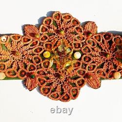 Woman belt faux leather royal macrame elegant crochet embroidered flower orange