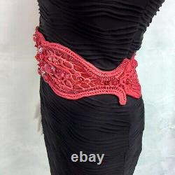 Woman belt faux leather royal macrame elegant embroidered crystal red rhinestone