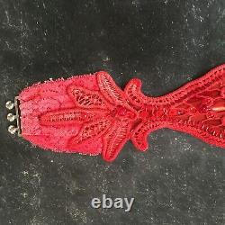 Woman belt faux leather royal macrame elegant embroidered crystal red rhinestone