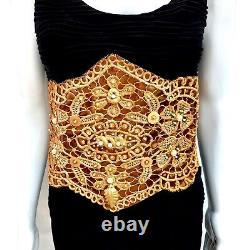Woman belt faux leather royal sequin italian macrame bronze embroidered handmade
