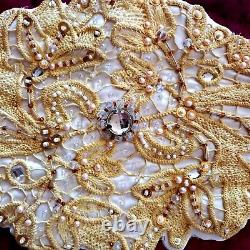 Woman belt faux leather royal sequins italian macrame gold white elegant griff 1