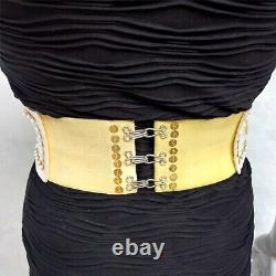 Woman belt faux leather royal sequins italian macrame gold white elegant griff 1