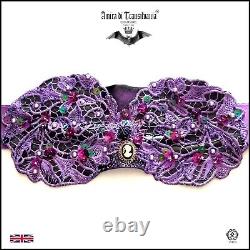 Woman belt faux leather royal sequins macrame elegant embroidered purple cameo 1