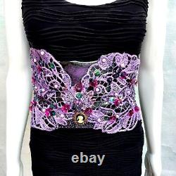 Woman belt faux leather royal sequins macrame elegant embroidered purple cameo 1