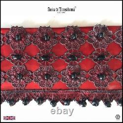 Woman belt italian modern fashion original macrame beads faux leather red black