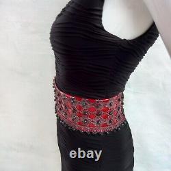 Woman belt italian modern fashion original macrame beads faux leather red black