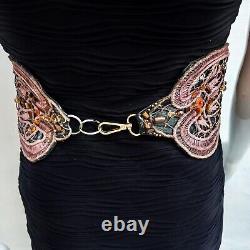 Woman belt italian modern sequins macrame iconic royal brown original gift idea