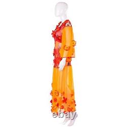 Woman clothing summer couture dress orange red flowers embroidered elegant brand