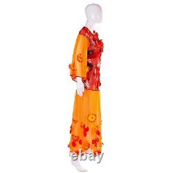Woman clothing summer couture dress orange red flowers embroidered elegant brand
