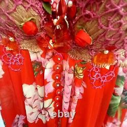 Woman clothing summer couture dress red flowers embroidered elegant macrame rose
