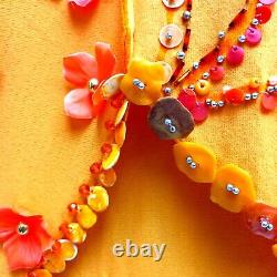Woman clothing summer couture luxury elegant orange cocktail flowers embroidered