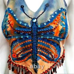 Woman clothing summer top t-shirt luxury haute couture ethnic butterfly fringes1