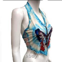 Woman clothing summer top t-shirt luxury short haut couture handmade butterfly 1