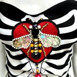 Woman clothing summer top t-shirt original luxury rare bee heart skeleton bones