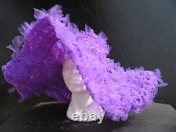 Woman hat fashion iconic runaway wide brim summer sun wedding vintage purple hat