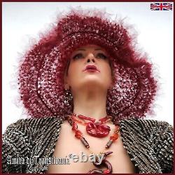 Woman hat wide brim summer party sun fashion runaway wedding headpieces dark red