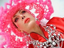 Woman hat wide brim summer party sun fashion runaway wedding headpieces pink set