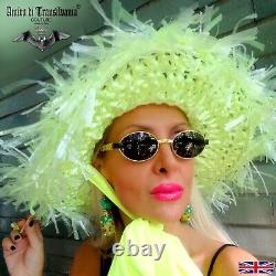 Woman hat wide brim summer party sun fashion runaway wedding headpieces yellow 2