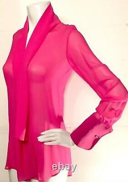 Womens Dolce & Gabbana Sz38 /4US Pink Silk Long Sleeve Wide Cuff PussyBow Top