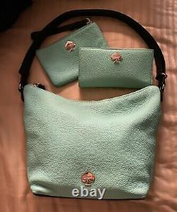 Womens Kate Spade Pebble Leather Handbag & Wallet 3 Pc Set Aqua Blue EUC