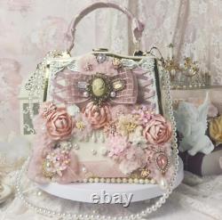 Womens bag Lolita Bow Purse Handbag Handmade Pearl Flower Party Chain Shoulder f