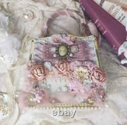 Womens bag Lolita Bow Purse Handbag Handmade Pearl Flower Party Chain Shoulder f