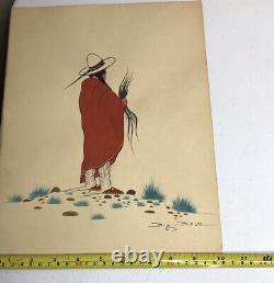 Woody Big Bow Kiowa Native American Original Painting on Paper Vtg Woodrow