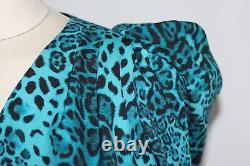 Wrap over turquoise Animal Print Dress, design, handmade, size 12 brand new