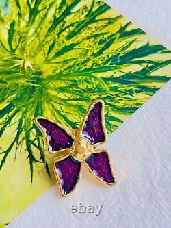 Yves Saint Laurent YSL Vintage 1980s Purple Enamel Butterfly Pin Brooch, Gold