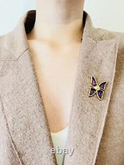 Yves Saint Laurent YSL Vintage 1980s Purple Enamel Butterfly Pin Brooch, Gold